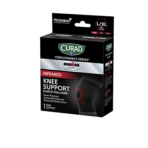 CURAD Performance Series IRONMAN Infrared Knee Support, Elastic Knee Sleeve for Pain Management, Compression Support for Recovery and Performance, Powered by CELLIANT Technology, Large/X-Large