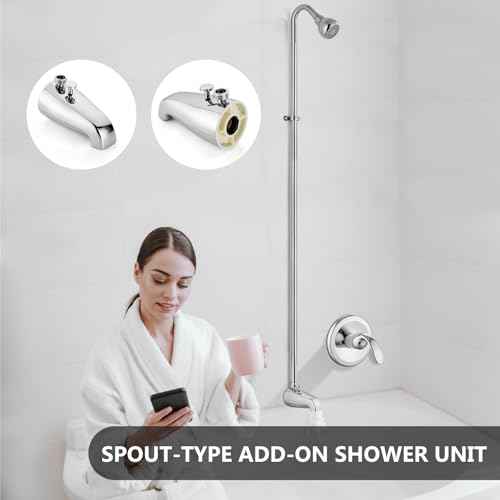 Convertor Shower Unit Spout-Type Add-On Tub Shower Conversion Kit Polished Chrome