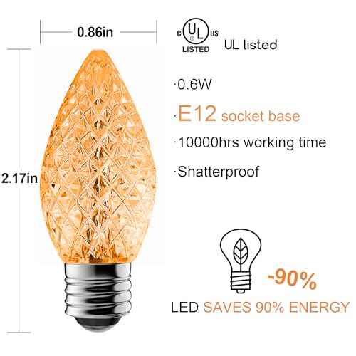 C7 LED Replacement Light Bulbs - 100-Pack Shatterproof E12 Candelabra Base for Christmas String Lights, Waterproof & Dimmable Village Bulbs - Multicolor