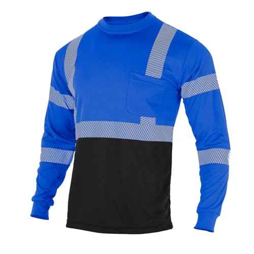FONIRRA Safety Reflective High Visibility T Shirts for Men with Long Sleeve Construction Work Shirts ANSI Class 1 Blue