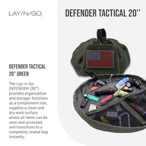 Lay-n-Go Defender Tactical Bag for Gear - Multifunctional Lay-Flat Military Tactical Travel Sack w/Zippered & Mesh Pockets - Water-Resistant, Machine-Washable Utility Tool Bag (20", Green)