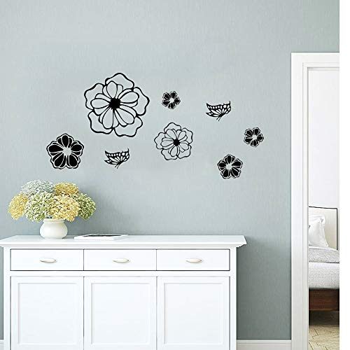 5 Sheets White Flower Wall Stickers, DIY Butterfly Wall Decals Art for Bedroom Sofa Background, Different Sizes and Shapes Stickers, Offices Living Room Classroom Home Decoration (Black Flower)