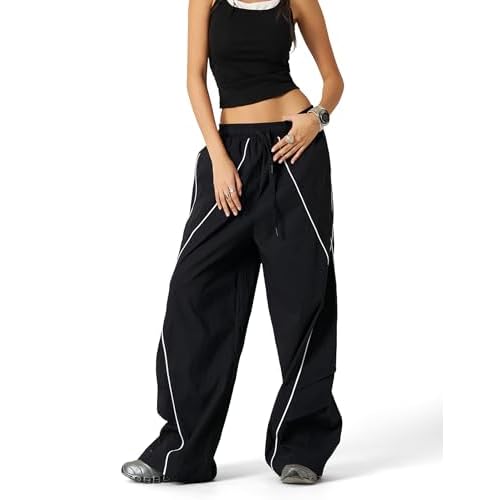 Aelfric Eden Mens Parachute Pants Cool Lines Wide Leg Baggy Y2K Unisex Jogger Casual Sweatpants Track Cargo Pants Streetwear