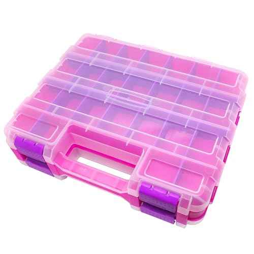 Pink Tools Box, 50-Compartment Double Side Small Parts Storage Box with Removable Plastic Dividers for Hardware, Beads, Hair Accessories and More