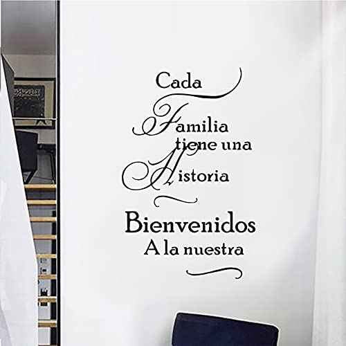 CADA Familia tiene UNA Historia Art Wall Decals, Warm Family Quotes Wall Decal, Vinyl Sayings Words Wall Decor, Removable DIY Wall Mural for Bedroom, Living Room, Home Decoration