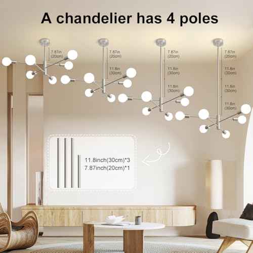 Sputnik Chandelier Modern Brushed Nickel Chandeliers 6-Light Mid Century Ceiling Lighting Fixture for Living Room, Kitchen, Bedroom, Dining Room, and Farmhouse (6-Light)