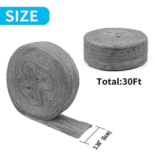 Steel Wool Roll, 30 FT Flexible Stainless Steel Wool Rolls Interstice Hole Filler, Barrier Wire Mesh Hole Fill Fabric, Control Gap Filter Keep Animals Away from Holes for House Garage
