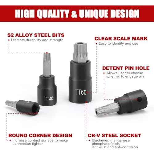34-Piece Torx Bit Socket Set, 1/4", 3/8" and 1/2" Drive T6-T70 Solid Star Socket Set and Tamper Proof Torx Bit Socket Set,S2 Steel Bits and CR-V Sockets with Storage Case