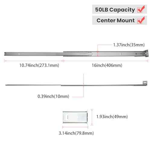homdiy 5 Pack 16Inch Heavy Duty Centered Bottom Mounted Drawer Slides for Cabinet & Dresser Drawers, Bottom Mount Drawer Slides 3/4 Extension Glide Track