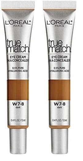 LâOrÃ©al Paris True Match Eye Cream in a Concealer, 0.5% hyaluronic acid, Dark W7-8, 0.4 fl. oz. (Pack of 2)
