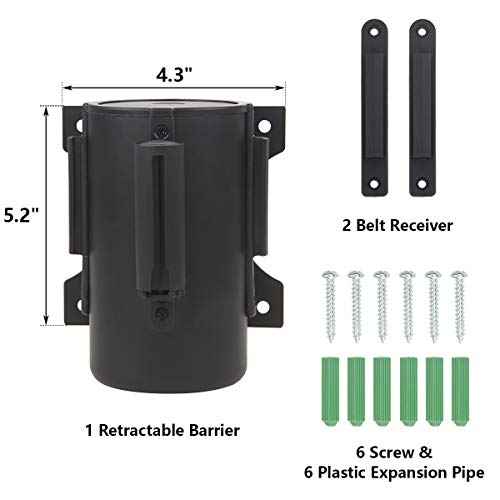 A-KARCK Wall Mount Retractable Belt 16 Foot, Crowd Control Wall Barrier with Steel Case Black and Yellow Belt Works in Any Weather Conditions
