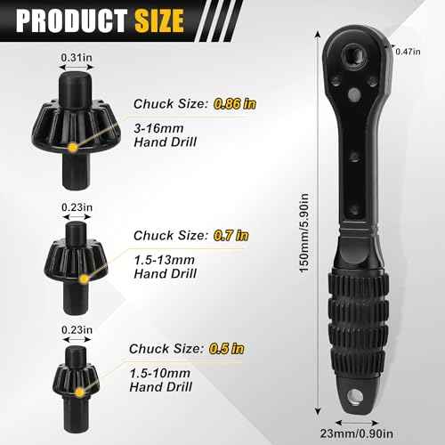 3-in-1 Ratchet Drill Chuck Key Wrench, Universal Chuck Key Replacement Tool for Drill, Universal Replacement Tool for Electric Drills & Power Tools with Extended Arm for Added Torque