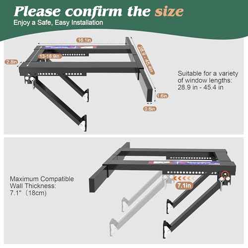 Upgraded No-Drill Window AC Bracket, Adjustable Window Air Conditioner Support for Single/Double Hung Windows, Heavy-Duty Holds 250lbs,Easy Installation, Rustproof Aluminum, Renter Friendly