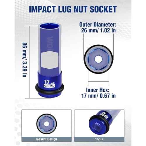 WORKPRO 1/2" Drive Lug Nut Impact Duty Socket, 17mm Deep Thin Wall Socket, Made of Premium Cr-Mo Steel, Non-Marring Lug Nut Wheel Sockets for Car