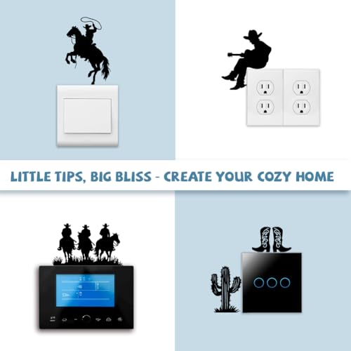 Peacoblue Light Switch Plate Stickers Labels Decals 6Pcs 7"x7" Black Cowboys and Horse for Home House Office Kitchen Decorative, Funny Peel and Stick Light Wall Outlet Stickers for Switch Decoration