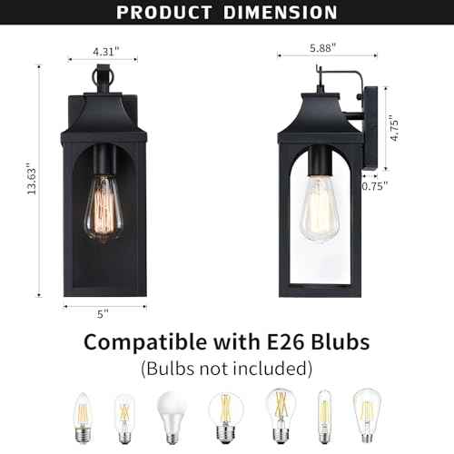 2-Pack 13" Outdoor Wall Light Fixtures, Matte Black Exterior Light Fixture with Clear Glass Lampshade, Anti-Rust Waterproof Outdoor Sconce Lights Porch Lights for Entryway, Patio, Garage