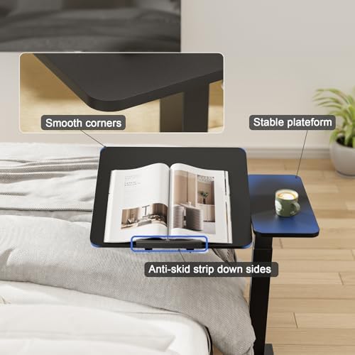 Ywin Medical Adjustable Tilt Overbed Bedside Table with Wheels, Swivel Portable Tray Table(27.6" W x 15.8" D), Small Standing Desk for Bedroom, Hospital, Couch, Office Use,Black