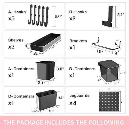 Pegboard Combination Kit and 13 Accessories(Shelf Hook Brackets Container) No Punching for Garage Kitchen Living Room Bathroom Office 22"x22",Pegboard Wall Organizer (Upgraded)