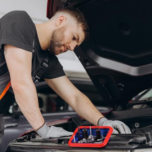 WORKPRO 4PC Collapsible Magnetic Parts Tray Set, Double-Sided Magnet Bowl for Screws, Nuts, Pins, Foldable Bolt Tray for Garage, Maintenance, Silicone Mechanic Tools Gift for Man, 11 Inch & 6.3 Inch