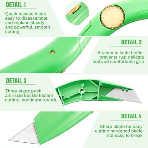 WILLBOND 2 Pcs Navajas Para Roofing Fixed Blade Roofing Knife, Heavy Duty Utility Knife for Drywall, Vinyl, Carpet Cutting, Metal Roofings Tools with Replacement Hook Blades (Green)