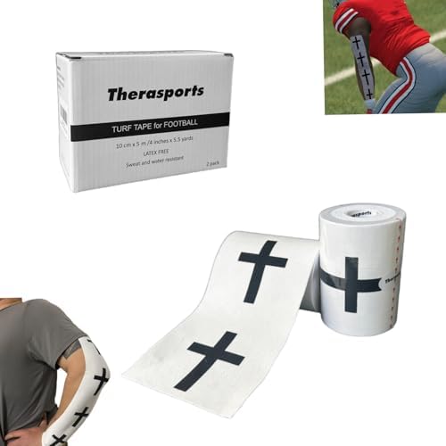 2 Rolls Faith Cross Turf Tape Football - Extra Wide Christian Athletic Turf Tape - Ultra Sticky & Latex Free, Protects from Turf Burn, Waterproof & Flexible (White, 4 inch)