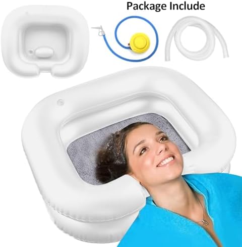 Inflatable Shampoo Basin, Portable Hair Washing Bowl for Bedridden, Disabled, Injured, Elderly, Shampoo Bowl for Dreadlocks and Home Hair Washing Sink (White)
