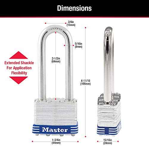 Master Lock Silver Outdoor Keyed-Alike Padlocks with Keys, Extra Long Shackle Lock for Gate, Fence, Shed, or Other Equipment, 3 Pack, 1TRILJ