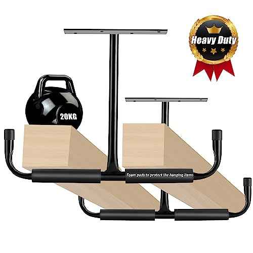 Sinoer Garage Storage Hooks Rack Ceiling,Wall Mounted Hooks, Heavy Duty Utility Hanger for Ladder,Hose Pipe,Wood, Tools & Other Bulky Items (2 Pack, Black)