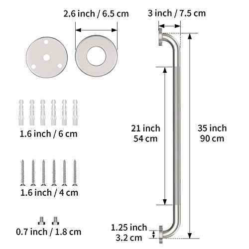 36 Inch Anti Slip Shower Grab Bar, Munzong 2 Pack Brushed Nickel Bathroom Grab Bar, Knurled Bathroom Balance Bar,Safety Hand Rail Support Handicap Elderly Injury Senior Assist Bath Handle