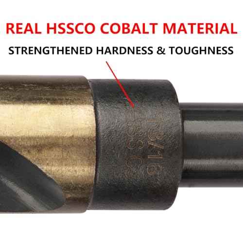 1-1/2 Inch Cobalt Drill Bit 1.5" HSSCO High Speed Steel M35 S&D Twist Drill Bit for Stainless Steel 1/2" Reduced Shank 6" OAL 135-Degree Split Point
