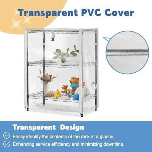 PVC Waterproof 3 Shelf Wire Rack for Wire Shelf Cover - 24" W x 14" D x 30" H - Protects from Dust and Debris - Only Cover (Transparent)