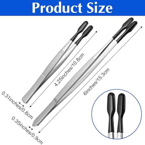 2 Pcs Rubber Tipped Tweezers Forceps Silicone Coated Soft Tweezers Contact For Soft Contacts Non Marring Flat Tip Hobby Craft Tools Jewelry Coin Stamp Tongs For Stamps Coins Crafts Beads