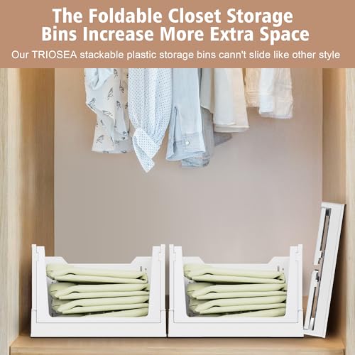 Stackable Storage Bins, Folding Collapsible Closet Organizers and Storage Bins Box, Plastic Shelves Drawer Organizer Container for Closet Office Bedroom Kitchen Bathroom with Wheels, White, 3 Pack