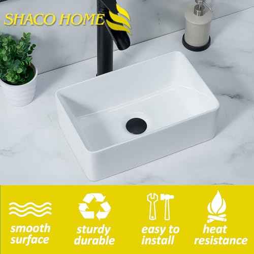 SHACO Vessel Sink 14 x 10 Inch Small Bathroom Sink Above Counter Rectangle Porcelain White Ceramic Sink Bowl Small Vanity Lavatory Wash Basin