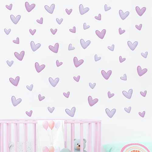 12 Sheets 120 Pcs Purple Love Heart Graphics Wall Stickers, sacinora Romantic Love DIY Wall Decals Removable Vinyl Peel and Stick for Baby Girl Nursery Bedroom Art Home Decorations