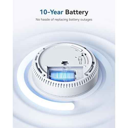 SITERWELL Smoke Detector 10 Year Battery Operated, Smoke Alarm with Photoelectric and Rlectrochemical Sensors, Fire Alarm with Bilingual Voice Alerts for Bedroom, Meets UL217-9th Standards, 1 Pack