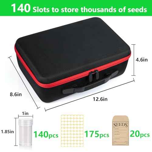 140 Slots Seed Organizer Storage Box with 20PCS Seed Envelopes, Premium Seed Containers for Various Sizes Vegetable and Flower Garden Seeds, Gardening Seed Keeper Set with Useful Accessories (Red)