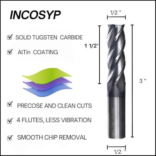 End Mills - 1/2" Carbide End Mill - 4 Flutes AlTiN Coated - 1 1/2" Cutting Length - 3¡± Overall Length - Carbide Tungsten CNC Cutting Tool.