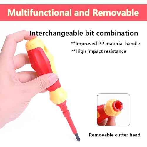 Insulated Screwdriver Set for Electricians ? Ergonomic Handle, Magnetized Tips, Durable for Electrical Work, Receptacle & Outlet Screwdriver, Multi-Tool (3 in 1)