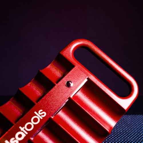 Olsa Tools Magnetic Portable Socket Organizer Tray - 3/8-Inch Drive - Red Holder for Deep & Shallow Sockets - Fits up to 1" SAE or 24mm Metric - Quality Tool Organizer for Professionals - Part 1076