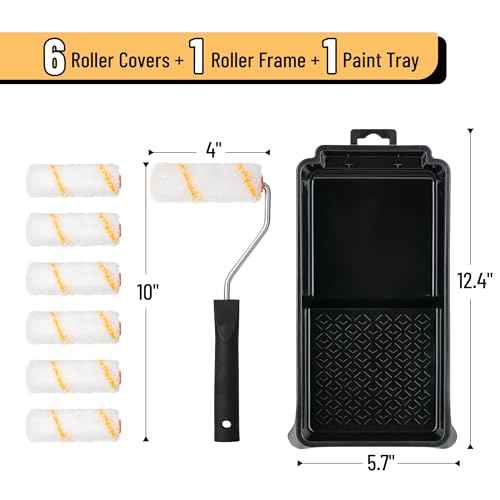Bates- 4 Inch Paint Roller Kit, 8 pcs, Small Paint Roller Kit, 1x Plastic Paint Tray, 1x Roller Frame & 6X Microfiber Covers