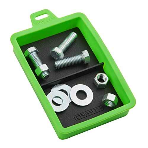 GRIPTY-Silicone Divided Magnetic Parts Tray (Pack of 3) Tool Trays for Screw, Bolts, Nuts, Washers and Other Small Metal Parts - 5 x 3.5'' (Original Green (2) / Monaco Red)