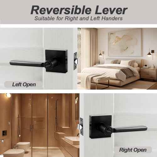 KAMOTA Privacy Door Levers, 4 Pack Matte Black Door Handles, Interior Keyless Door Lock, Left and Right Hand Reversible Doorknob, for Bed and Bathroom