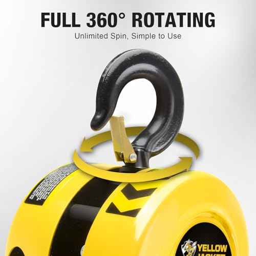 YELLOW JACKET Hand Chain Hoist 1 Ton 2200 Lbs Capacity Chain Block, 10 Feet with 2 Heavy Duty Hooks for Warehouse Automotive Machinery, Manual Chain for Lifting Good, Yellow