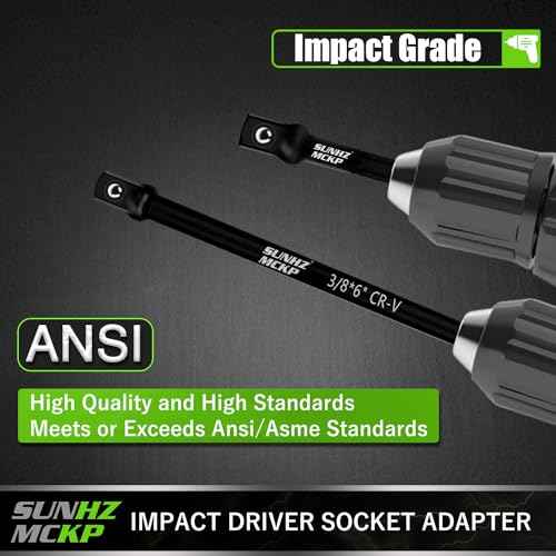 SUNHZMCKP 6-Piece Impact Socket Adapter Set for Drill, 3-Inch & 6-Inch Hex Shank Extension Bit, 1/4" 3/8" 1/2" Drive Socket Adapters with Holder, For Power Drill & Impact Wrench