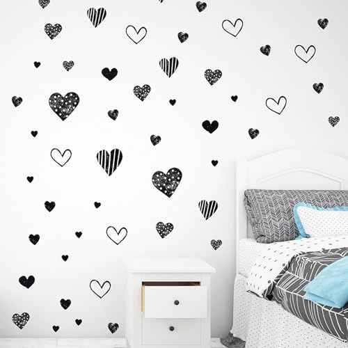 62 Pcs Black Love Heart Graphics Wall Stickers, sacinora Romantic Love DIY Wall Decals Removable Vinyl Peel and Stick for Valentine's Day Anniversary Living Room Bedroom Art Home Decorations