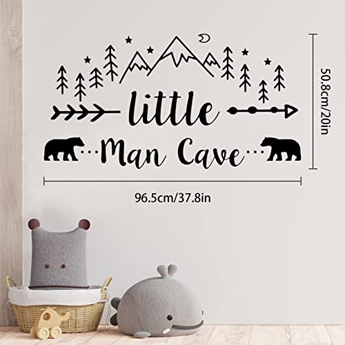 Little Man Cave Wall Decals, The Tribal Mountain Woodland Bear Wall Stickers for Bedroom, Nursery Wallpaper Easy Peel and Stick for Bedroom Living Room (Black)