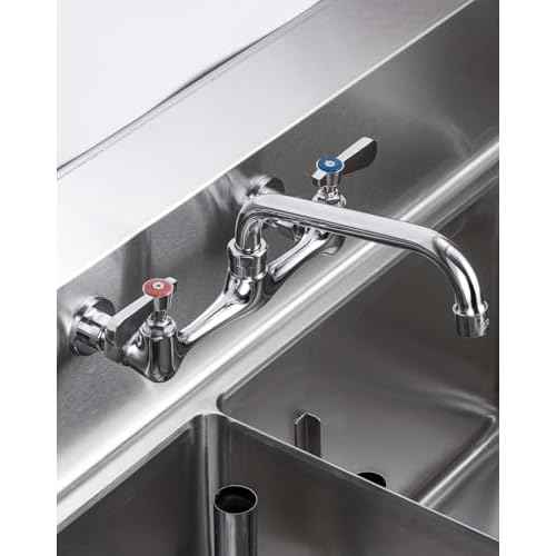 Commercial Kitchen Faucet 8 Inch Center Wall Mount Commercial Sink Faucet with 8 Inch Swivel Spout 2 Dual Handle Laundry & Utility Room Sink Faucets Restaurant Industrial Chrome Mixer Tap