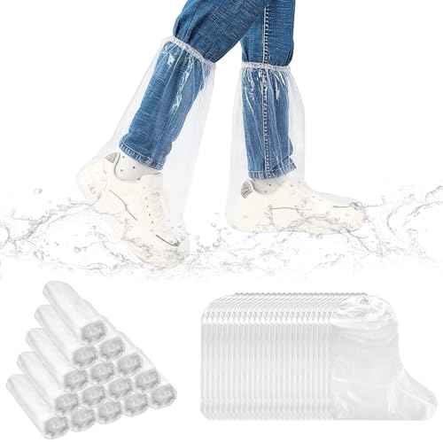 100 Pairs Disposable Shoe Covers for Rain, Clear Waterproof Boot Covers Non-slip Thick PE Plastic Shoe Boot Protectors Cover for Rain Outdoor Indoor Farm Travel Men Women, Tall 18.9 Inch