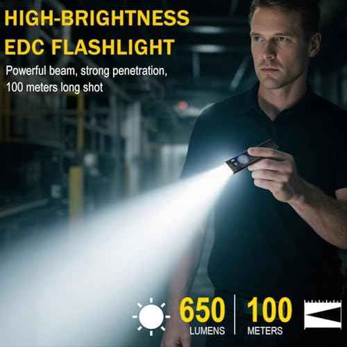 U8 Rechargeable EDC Flashlight, 650 Lumens Flat Pocket Flashlight with Clip, Mini RGB Side Light, IP67 Waterproof Magnetic Keychain Light for Everyday Carry